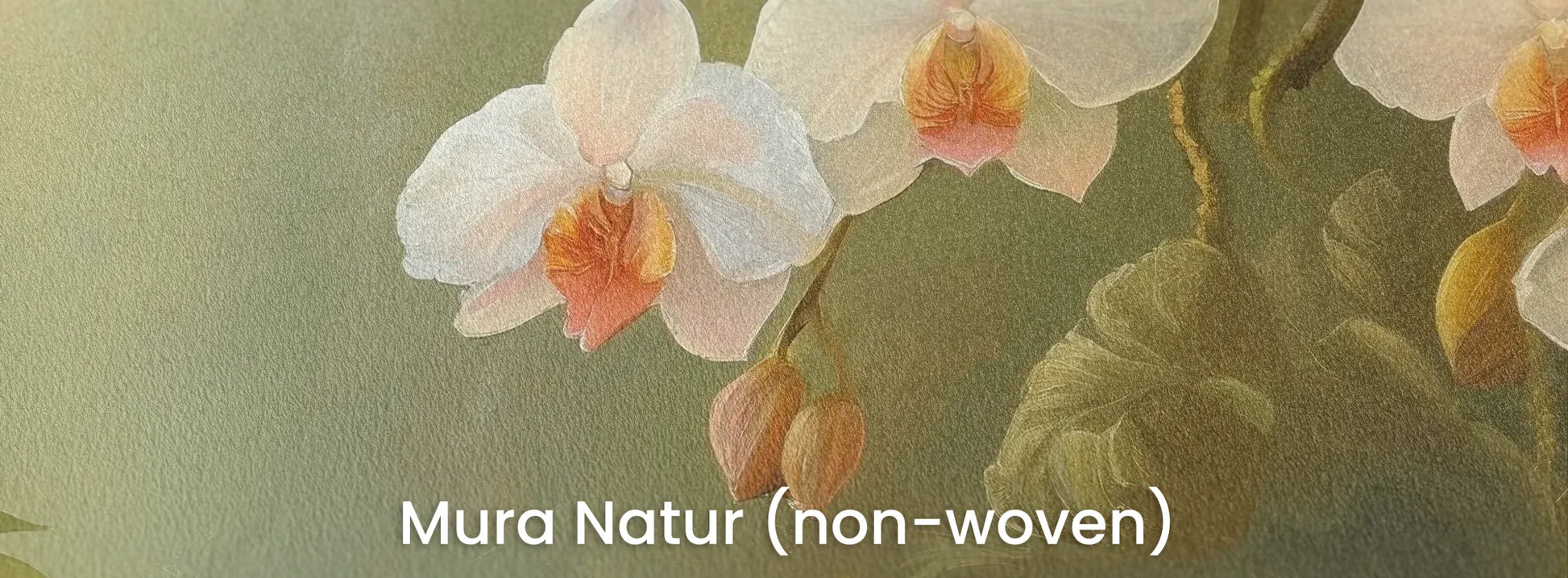 Zbliżenie na fototapetę ORCHID TWILIGHT - tapeta z magicznym ogrodem orchidei w tropikalnej mgle na naturalnym podłożu ekologicznym.