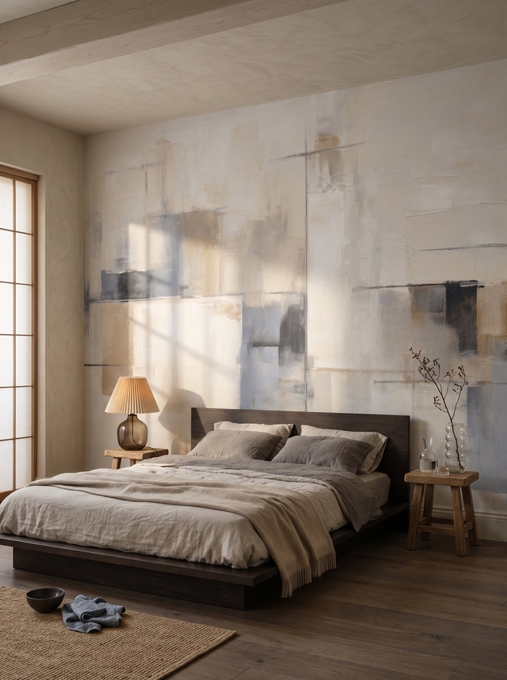 Fototapeta artystyczna o nazwie Muted Tones w aranżacji wnętrza: sypialnia w stylu wabi-sabi.