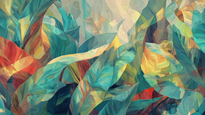 Prezentacja całego wzoru fototapety o nazwie TURQUOISE POETRY - tapeta z tropikalną abstrakcją w turkusach