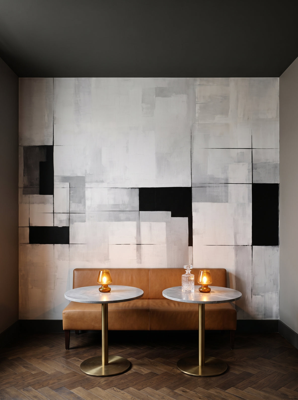 Fototapeta artystyczna o nazwie Monochromatic Elegance #2 w aranżacji wnętrza: bar w butikowym hotelu.