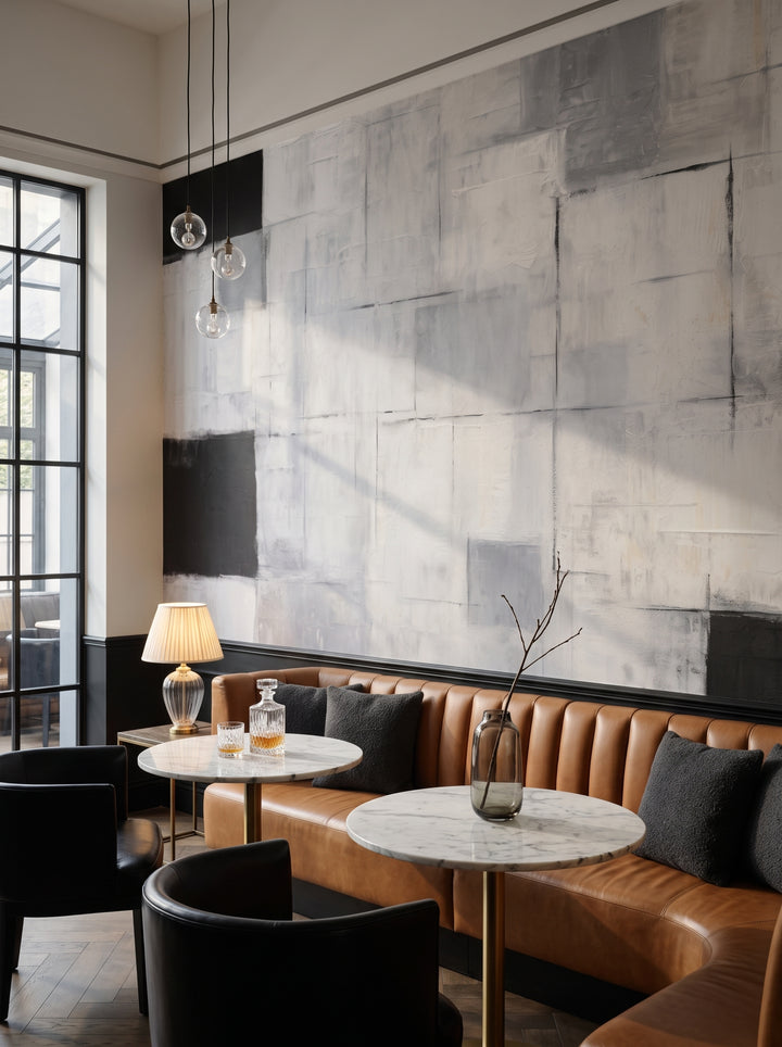 Fototapeta artystyczna o nazwie Chromatic Layers w aranżacji wnętrza: bar-lounge w butikowym hotelu.