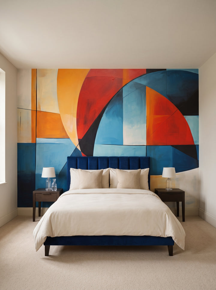 Fototapeta artystyczna o nazwie Vibrant Curvature w aranżacji wnętrza: apartament w pięciogwiazdkowym hotelu.