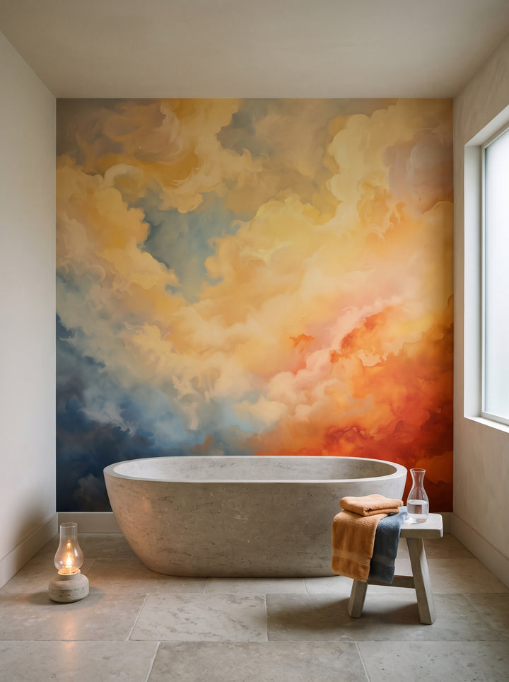 Fototapeta artystyczna o nazwie Sunset Mirage w aranżacji wnętrza: łazienka spa w luksusowej rezydencji.