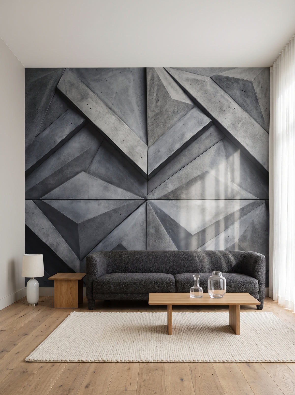 Fototapeta artystyczna o nazwie Dimensional Weave w aranżacji wnętrza: salon w nowoczesnym domu architekta.