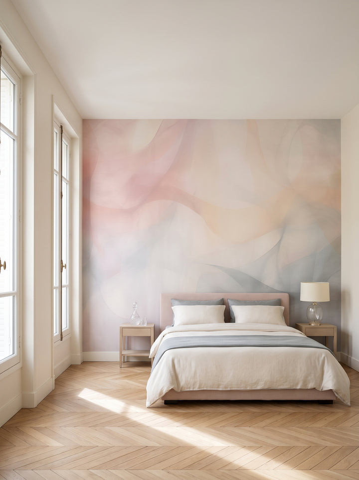 Fototapeta artystyczna o nazwie Abstract Mingle w aranżacji wnętrza: sypialnia w eleganckim paryskim apartamencie.