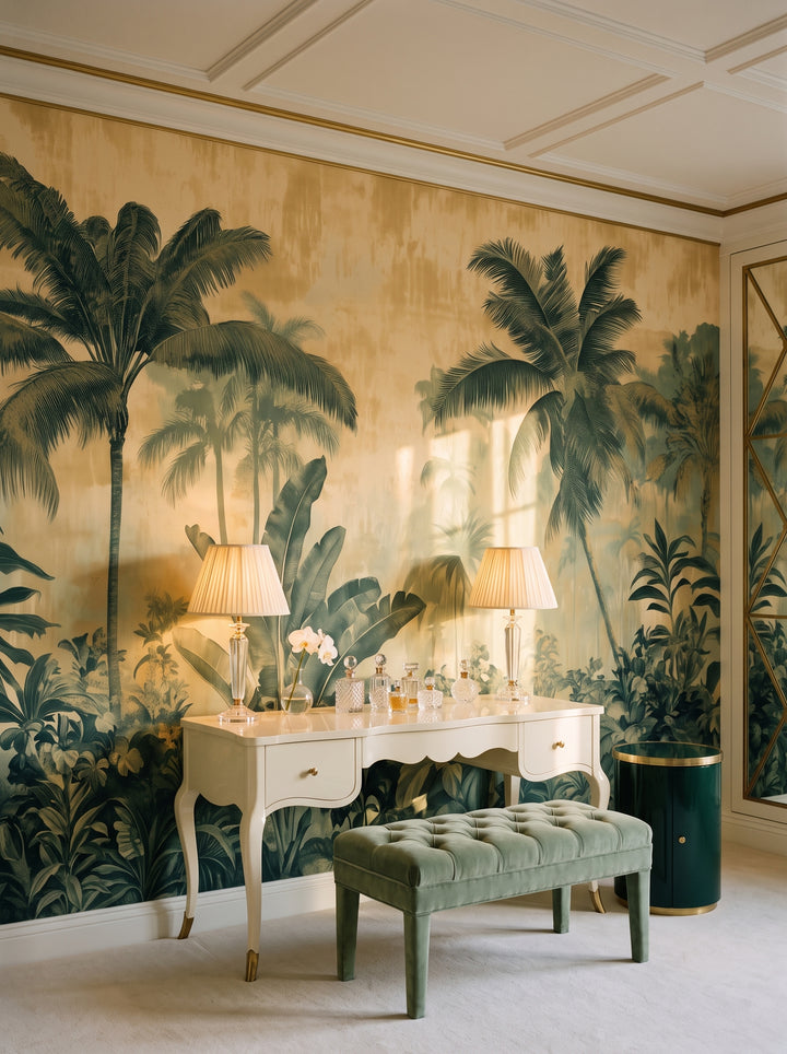 Fototapeta artystyczna o nazwie PALMERA VISTA w aranżacji wnętrza: garderoba w stylu Hollywood Regency w willi na wzgórzach.