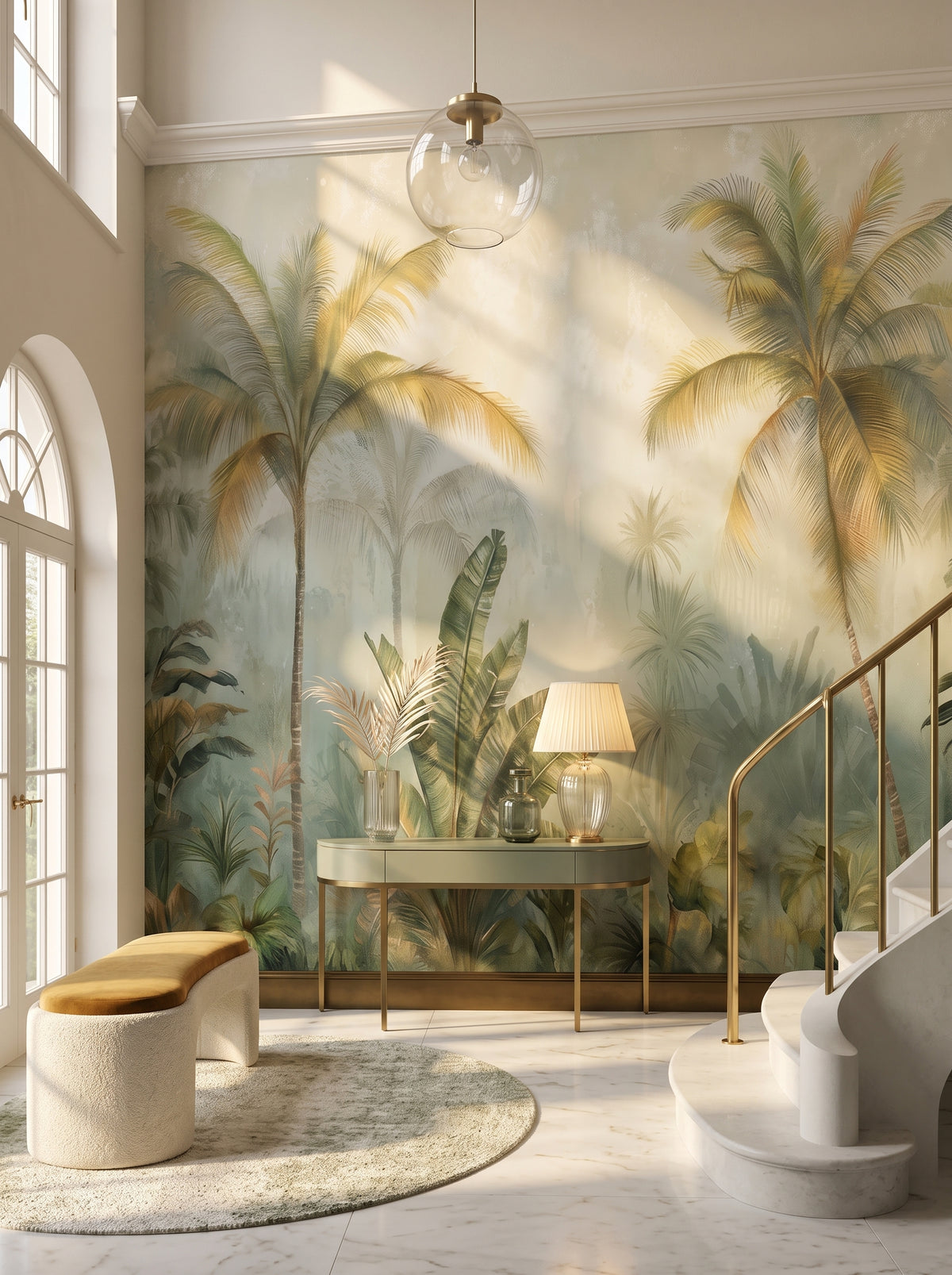 Fototapeta artystyczna o nazwie MISTY TROPICANA w aranżacji wnętrza: hol wejściowy rezydencji w stylu modern classic.