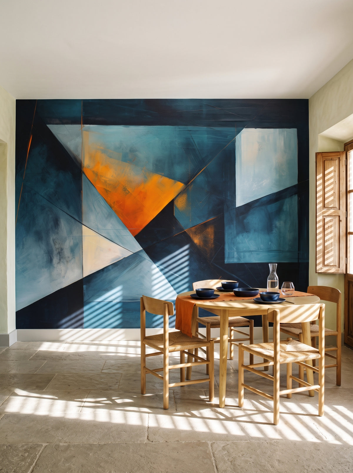 Fototapeta artystyczna o nazwie Colorful Geometry #2 w aranżacji wnętrza: jadalnia w śródziemnomorskiej willi.