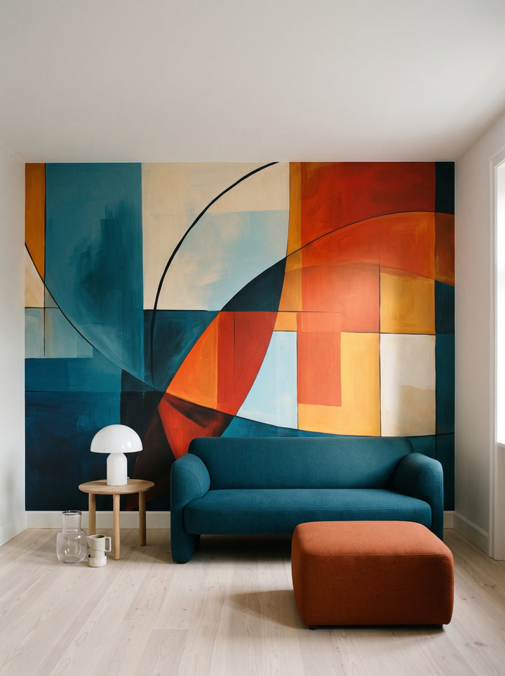 Fototapeta artystyczna o nazwie Colorful Curves w aranżacji wnętrza: kawalerka w Kopenhadze.