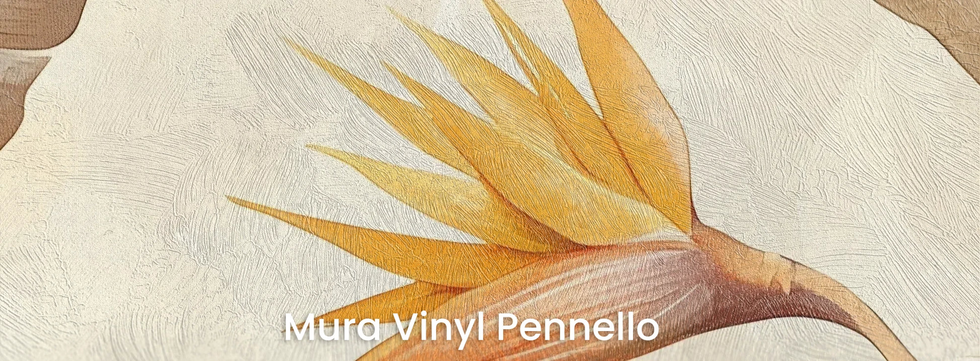 Zbliżenie na fototapetę GOLDEN STRELITZIA - tapeta z tropikalną rajską ptasznicą w ciepłych beżach na podłożu o fakturze pociągnięć pędzla.