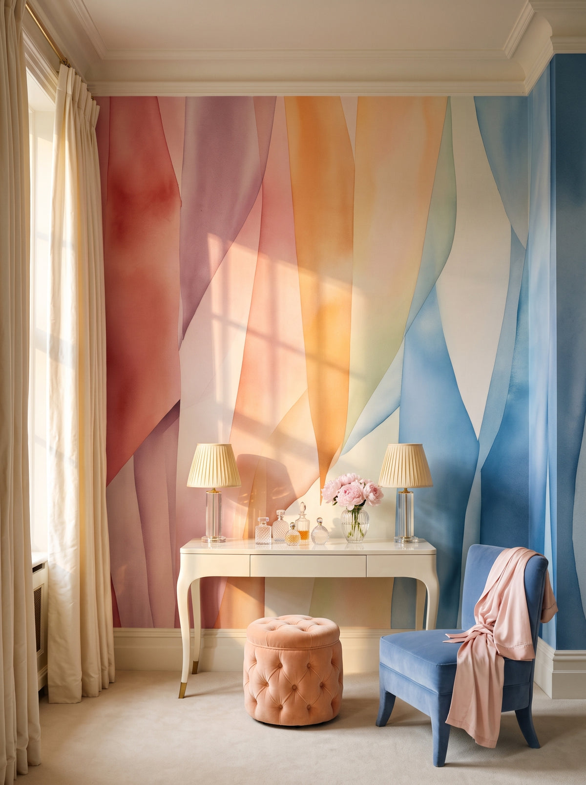 Fototapeta artystyczna o nazwie Pastel Whirl w aranżacji wnętrza: garderoba w stylu Hollywood Regency.