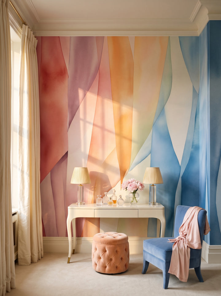 Fototapeta artystyczna o nazwie Pastel Whirl w aranżacji wnętrza: garderoba w stylu Hollywood Regency.