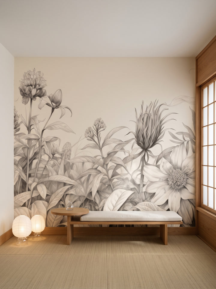 Fototapeta artystyczna o nazwie Wild Blossoms w aranżacji wnętrza: hotelowy lounge w stylu kioto.