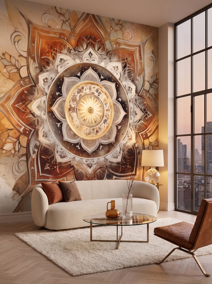 Fototapeta artystyczna o nazwie Watercolor Mandala w aranżacji wnętrza: salon w penthousie na Manhattanie.