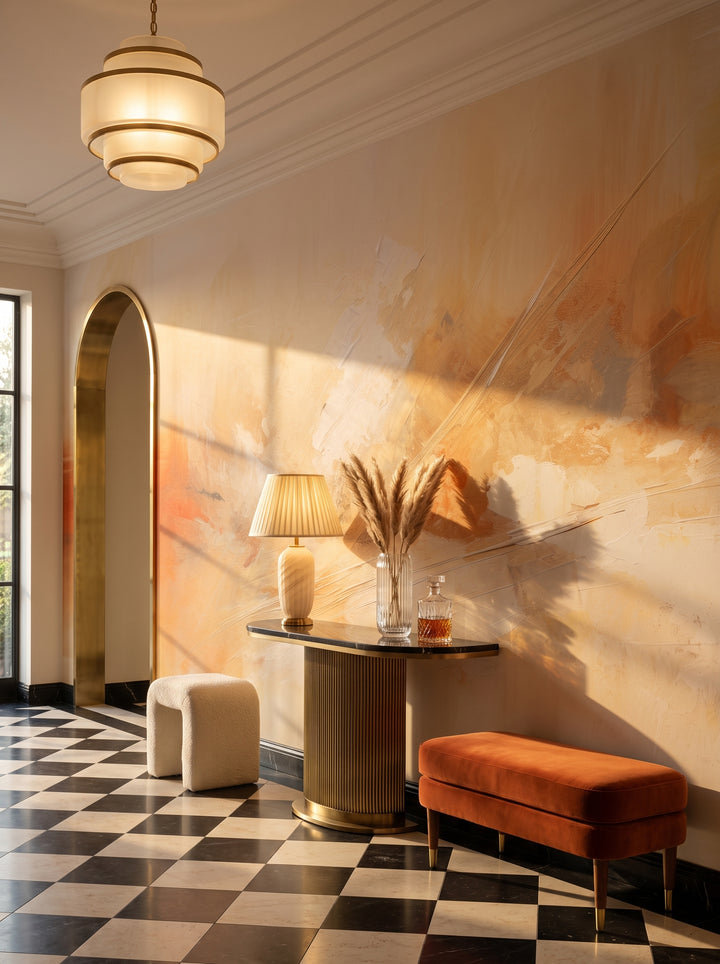 Fototapeta artystyczna o nazwie Sunrise Abstract w aranżacji wnętrza: galeria wejściowa w apartamencie Art Deco.