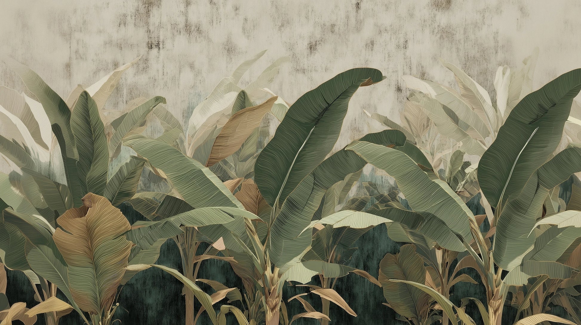 Prezentacja całego wzoru fototapety o nazwie BANANA LEAVES SHADOW - tapeta z tropikalnymi liśćmi bananowca