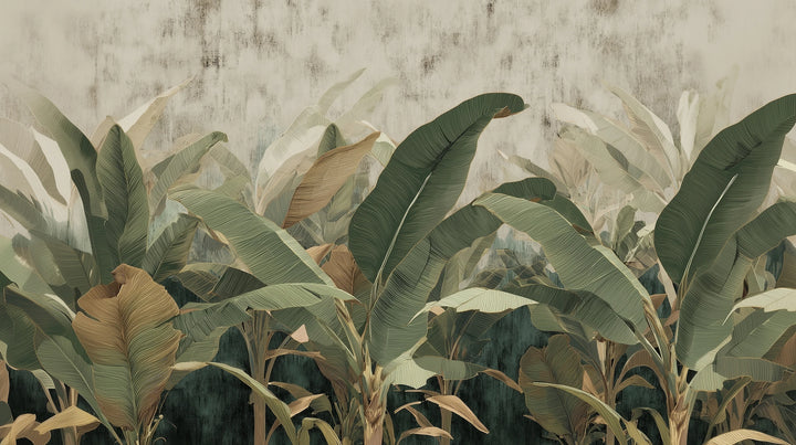 Prezentacja całego wzoru fototapety o nazwie BANANA LEAVES SHADOW - tapeta z tropikalnymi liśćmi bananowca
