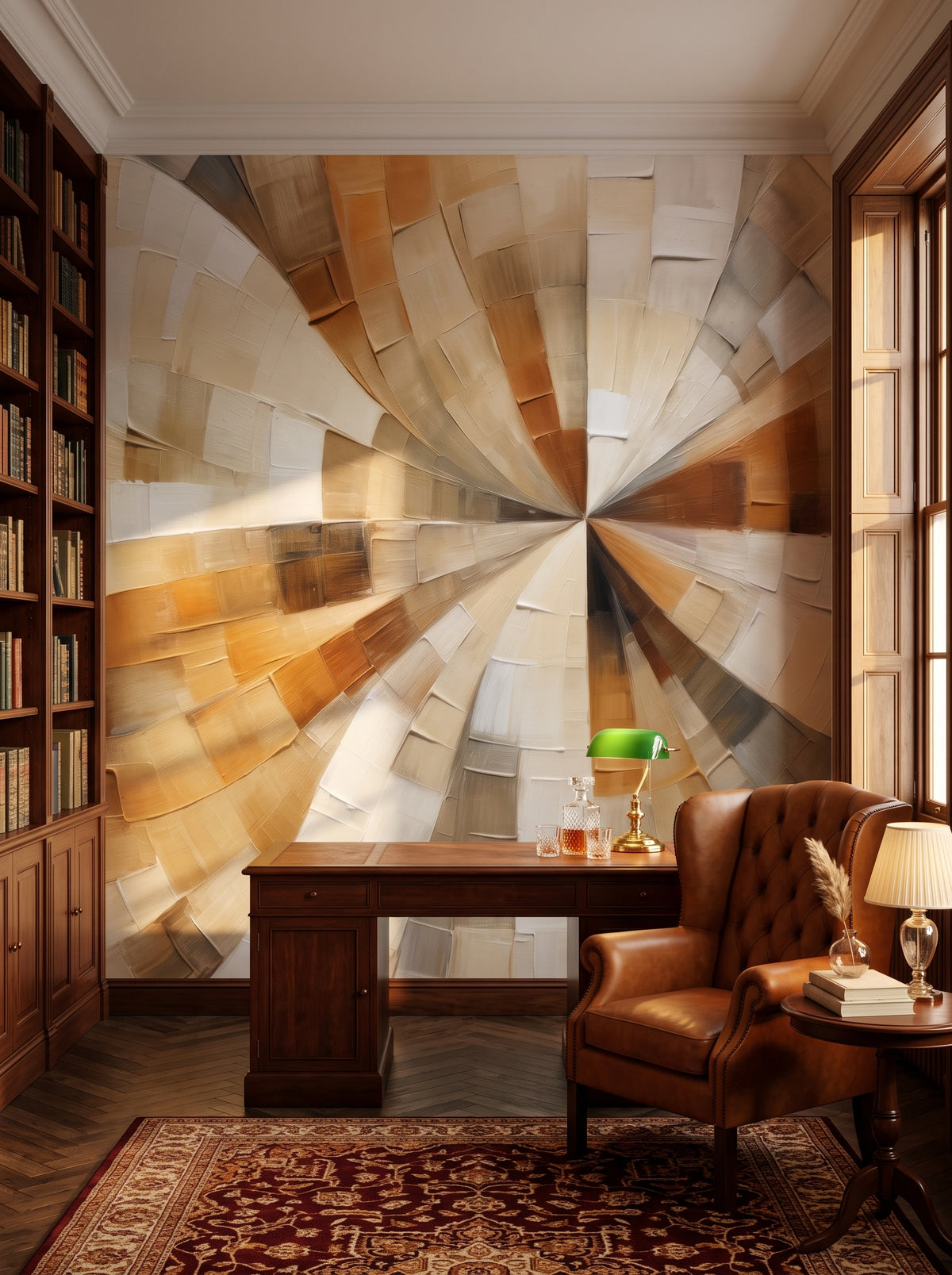 Fototapeta artystyczna o nazwie Burst of Harmony w aranżacji wnętrza: prywatna biblioteka w stylu angielskiego klubu.