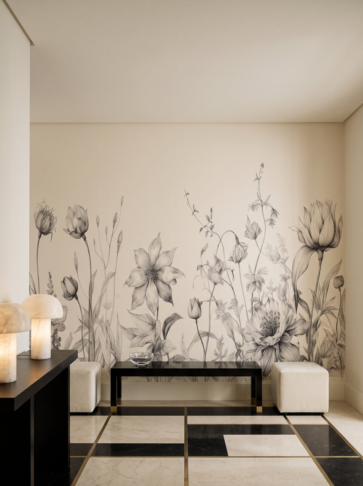 Fototapeta artystyczna o nazwie Botanical Study w aranżacji wnętrza: galeria wejściowa w apartamencie art déco.