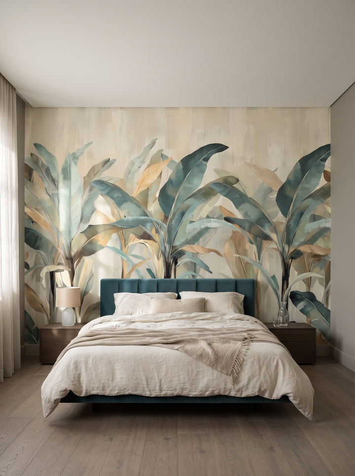Fototapeta artystyczna o nazwie AZURE PALMS w aranżacji wnętrza: apartament w pięciogwiazdkowym hotelu.