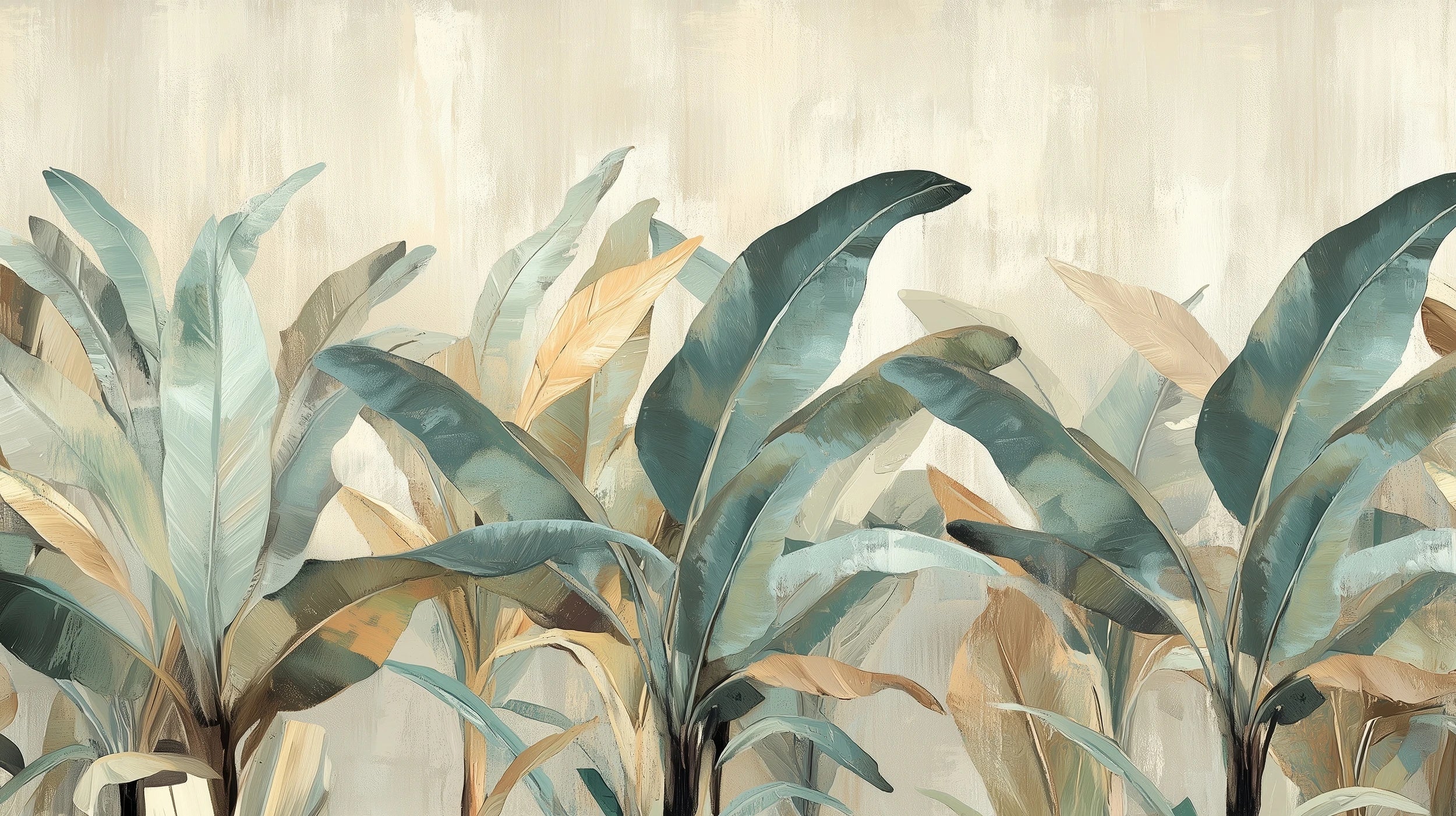 Pattern preview: Prezentacja całego wzoru fototapety o nazwie AZURE PALMS - tapeta z tropikalnymi liśćmi w turkusowych odcieniach