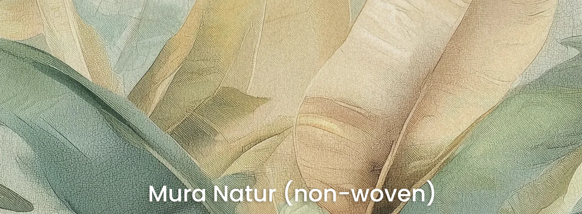 Zbliżenie na fototapetę TROPICAL WHISPERS - tapeta z egzotycznymi liśćmi w odcieniach turkusu i złota na naturalnym podłożu ekologicznym.