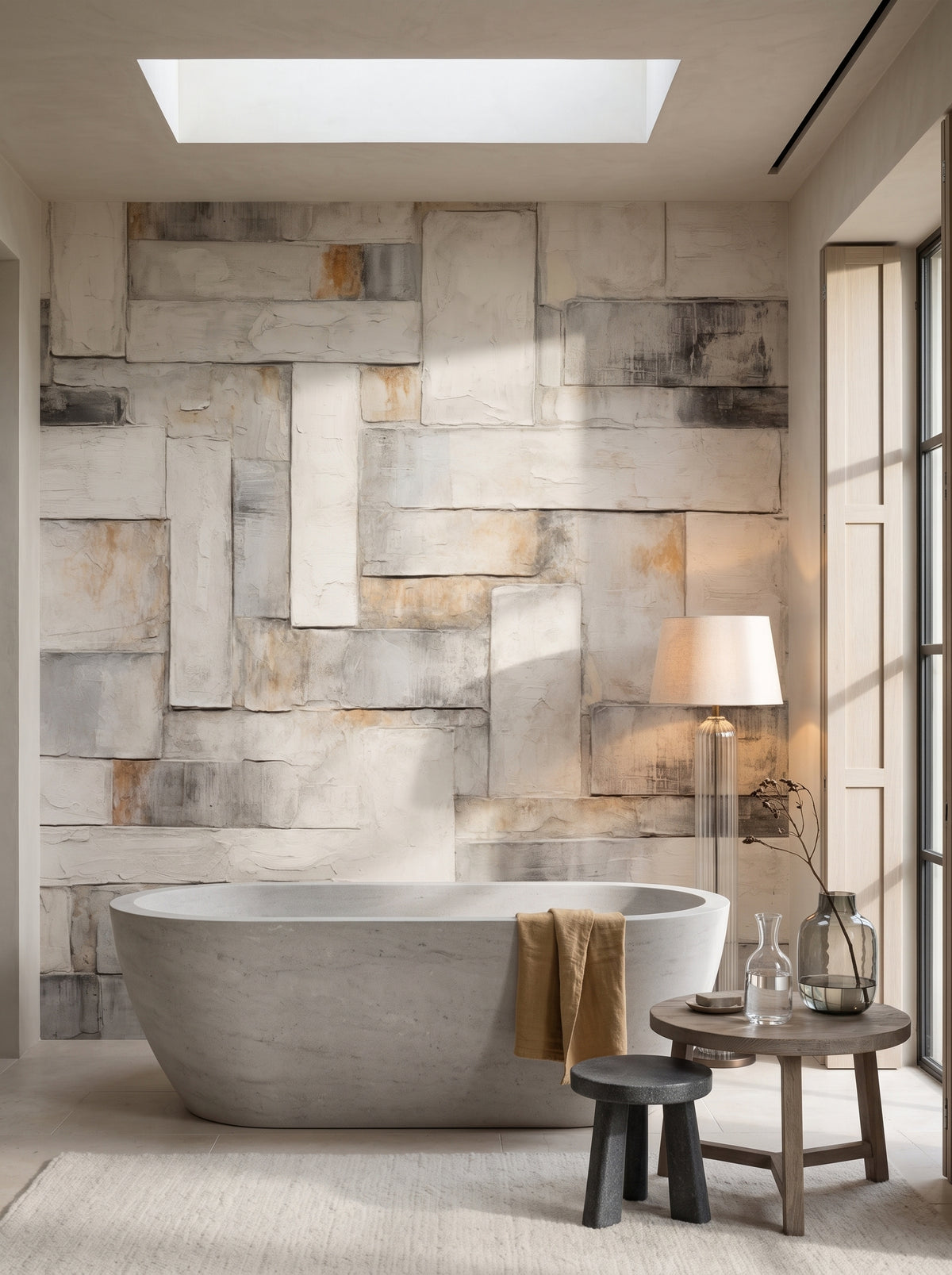 Fototapeta artystyczna o nazwie Architectural Canvas w aranżacji wnętrza: łazienka spa w luksusowej rezydencji.