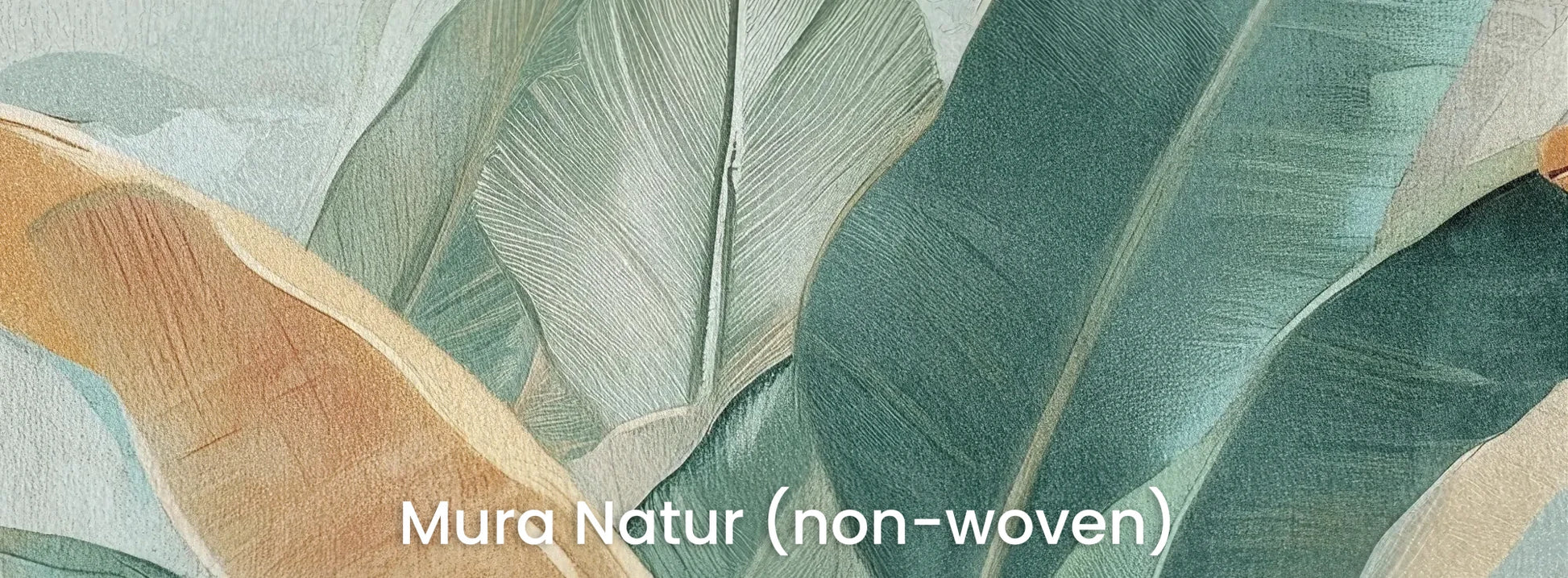 Zbliżenie na fototapetę PALM SERENITY - tapeta z tropikalnymi liśćmi palm w stonowanych odcieniach na naturalnym podłożu ekologicznym.