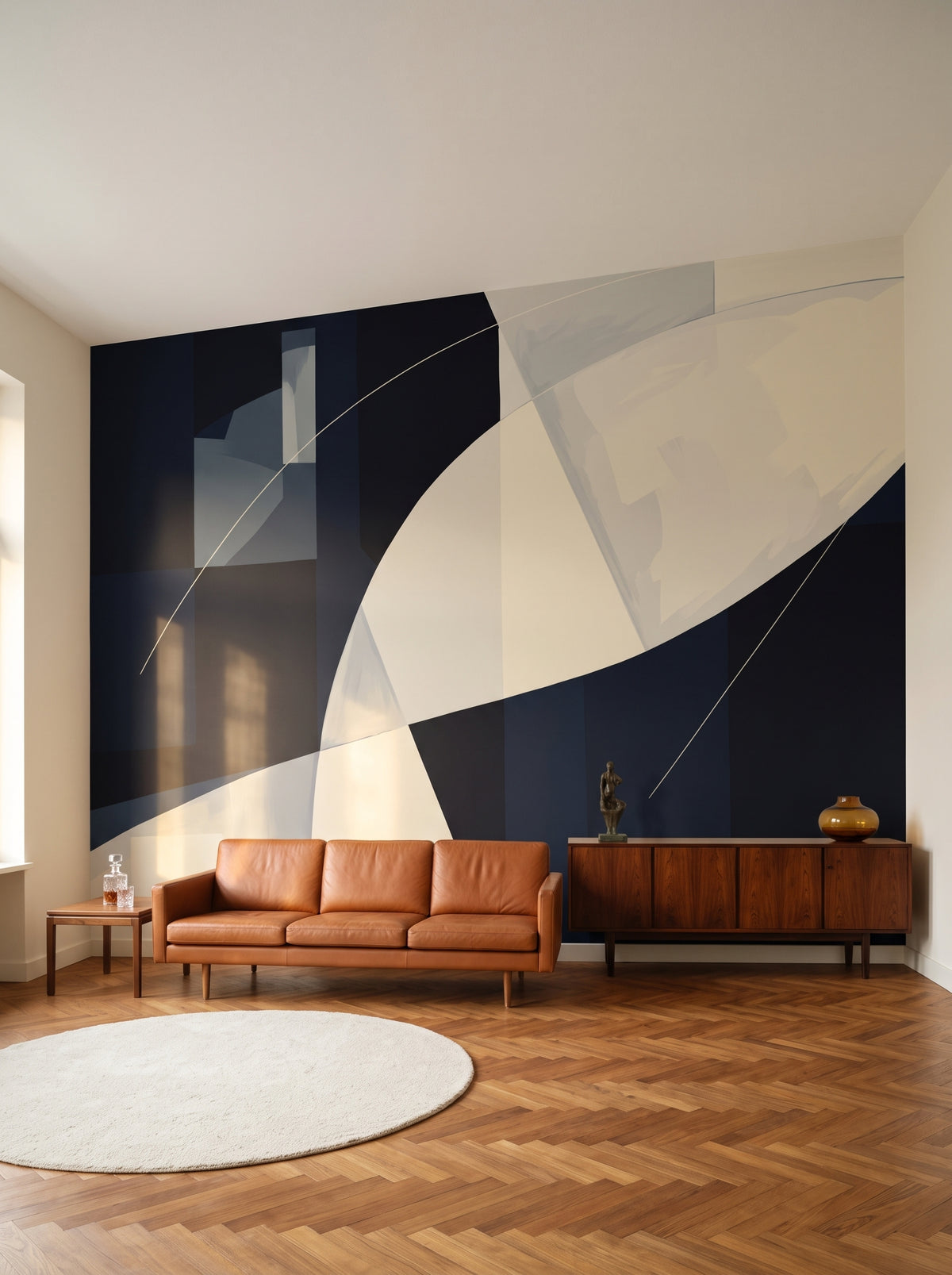 Fototapeta artystyczna o nazwie Crescent Harmony #2 w aranżacji wnętrza: salon kolekcjonera w stylu mid-century.