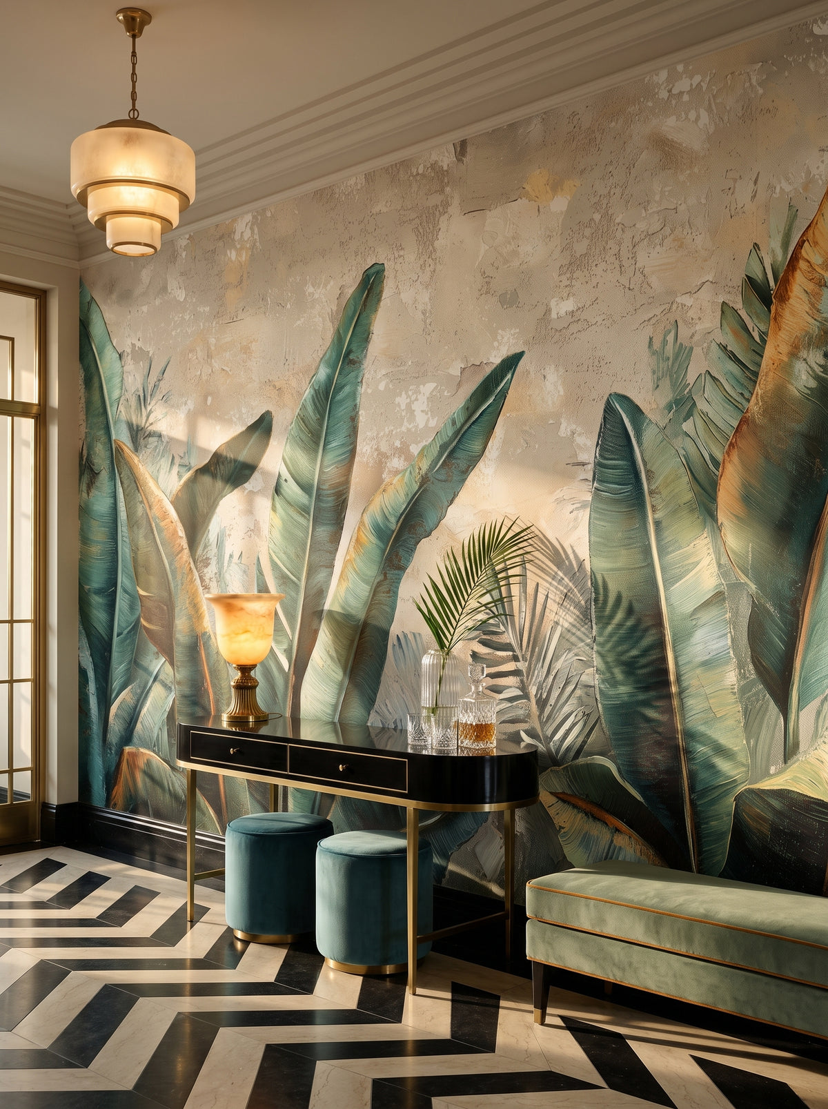 Fototapeta artystyczna o nazwie TURQUOISE LEGACY w aranżacji wnętrza: galeria wejściowa w apartamencie Art Deco.