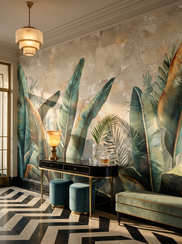 Fototapeta artystyczna o nazwie TURQUOISE LEGACY w aranżacji wnętrza: galeria wejściowa w apartamencie Art Deco.