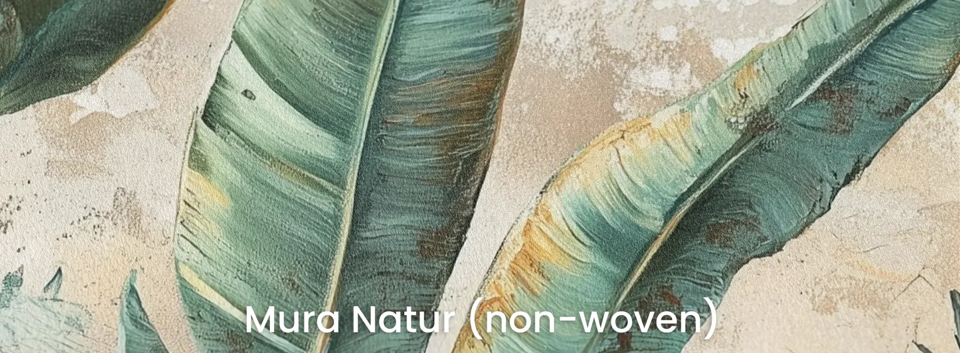 Zbliżenie na fototapetę TURQUOISE LEGACY - tapeta z tropikalnymi liśćmi bananowca w turkusowych odcieniach na naturalnym podłożu ekologicznym.