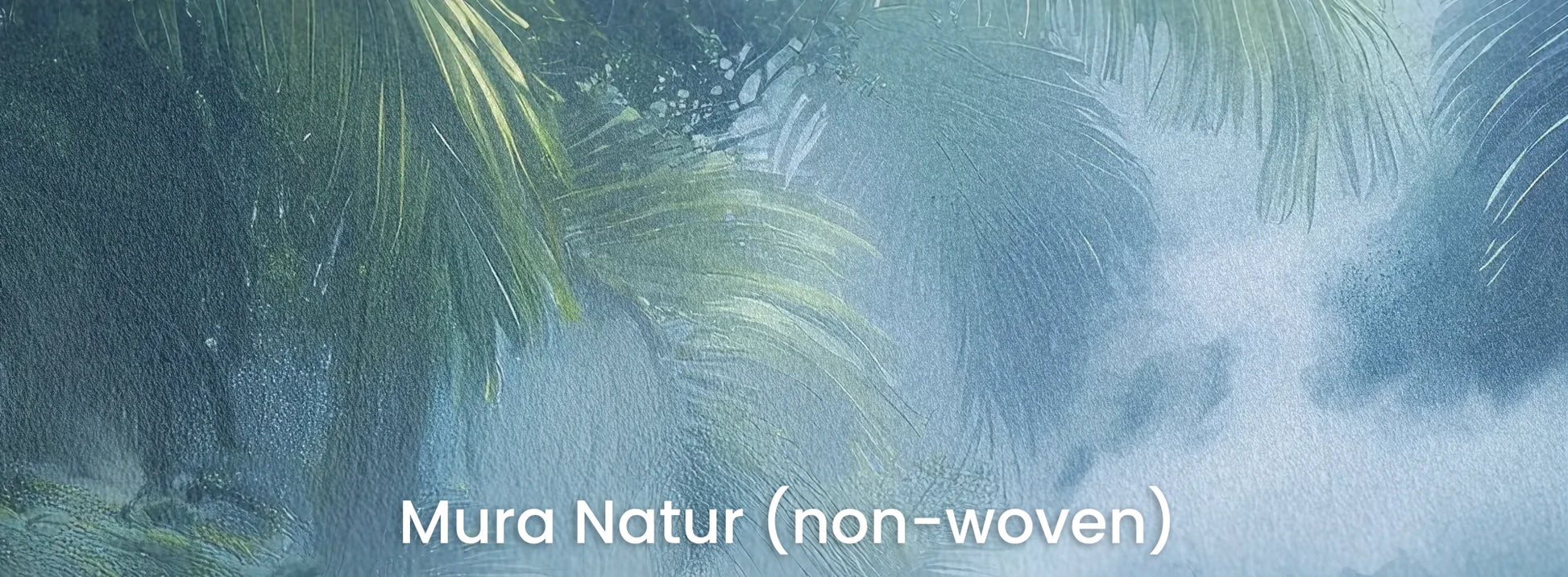 Zbliżenie na fototapetę MISTY PARADISE - tapeta z tropikalną mglistą dżunglą na naturalnym podłożu ekologicznym.