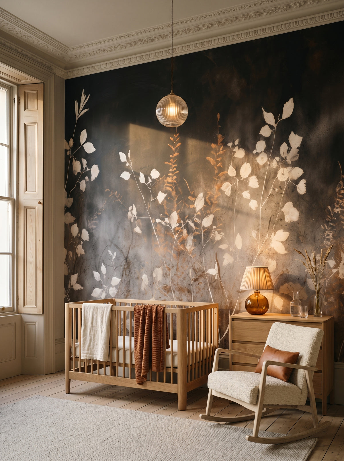 Fototapeta artystyczna o nazwie Smokey Flora Elegance w aranżacji wnętrza: pokój dziecięcy w eleganckiej kamienicy.