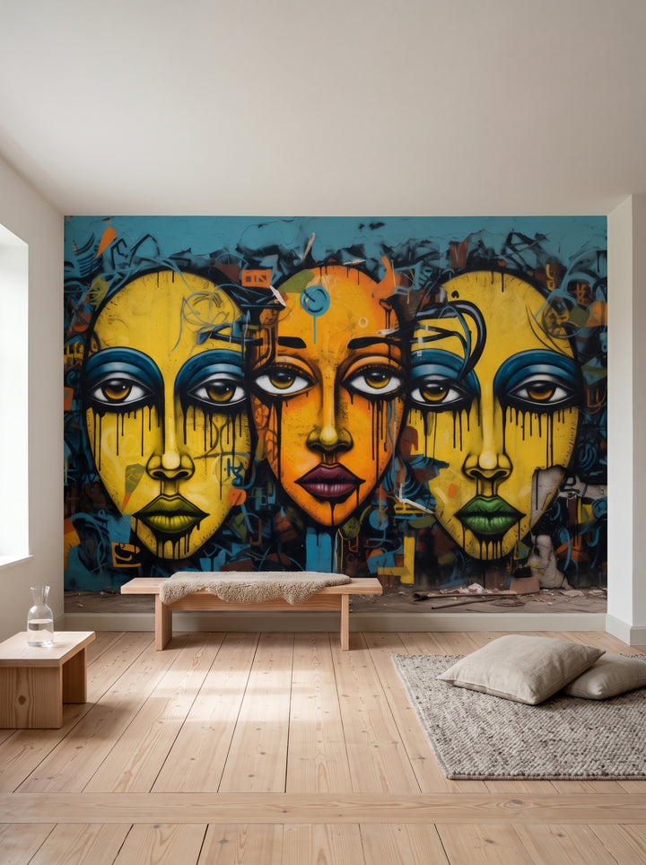 Fototapeta artystyczna o nazwie Triptych of Minds w aranżacji wnętrza: kącik do czytania w jasnej skandynawskiej willi.