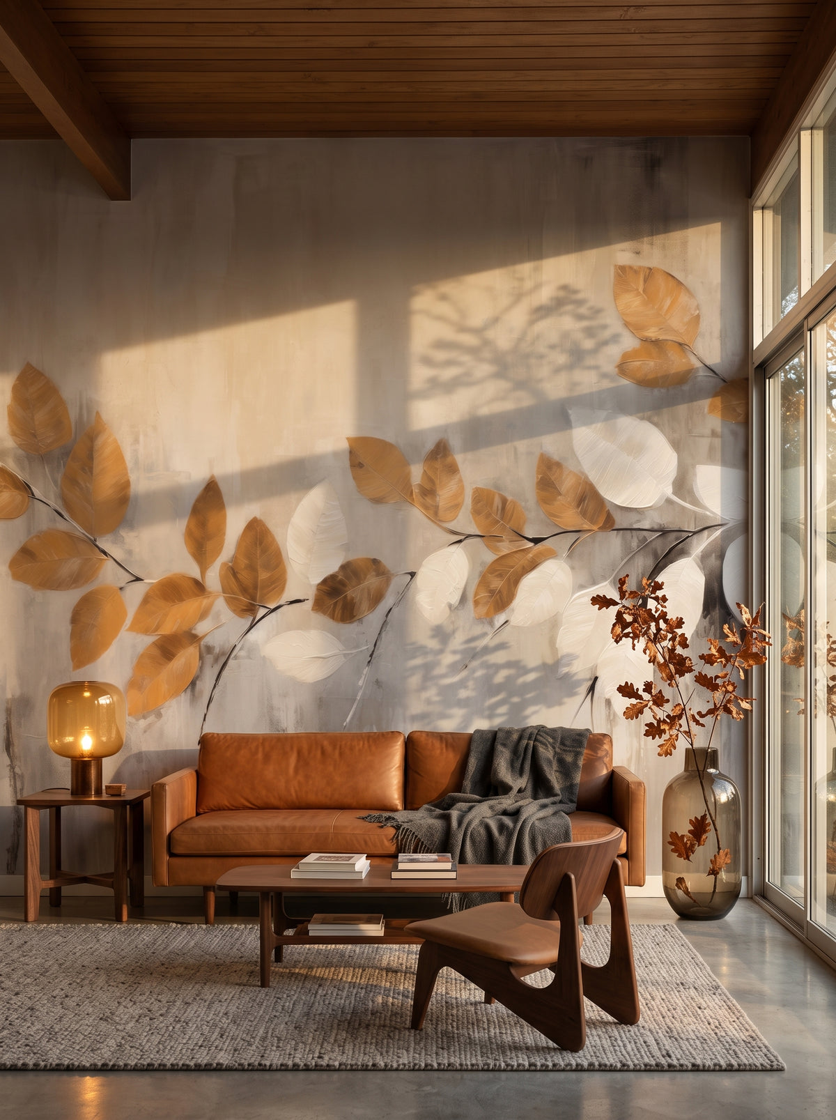 Fototapeta artystyczna o nazwie Autumn Harmony w aranżacji wnętrza: salon, kalifornijski mid-century.