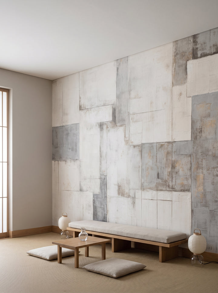 Fototapeta artystyczna o nazwie Pale Geometry w aranżacji wnętrza: hotelowy lounge w stylu Kioto.