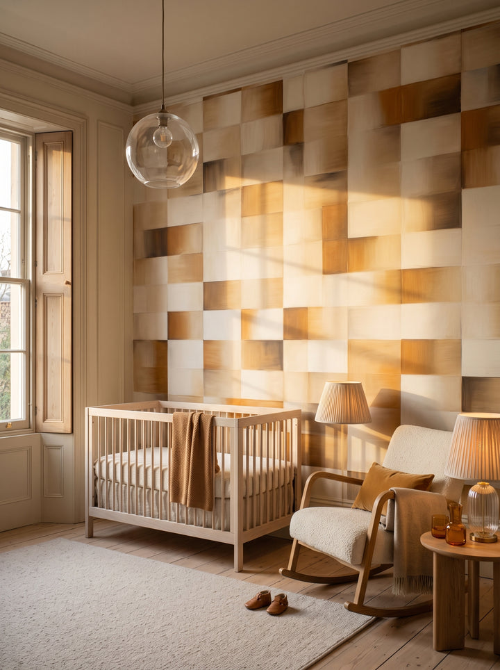 Fototapeta artystyczna o nazwie Beige Canvas w aranżacji wnętrza: pokój dziecięcy w miejskiej kamienicy.