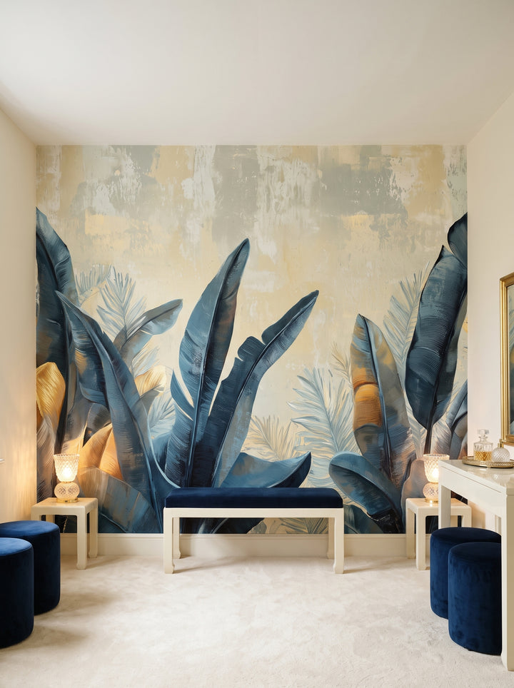 Fototapeta artystyczna o nazwie NAVY TROPICS w aranżacji wnętrza: garderoba w stylu Hollywood Regency.
