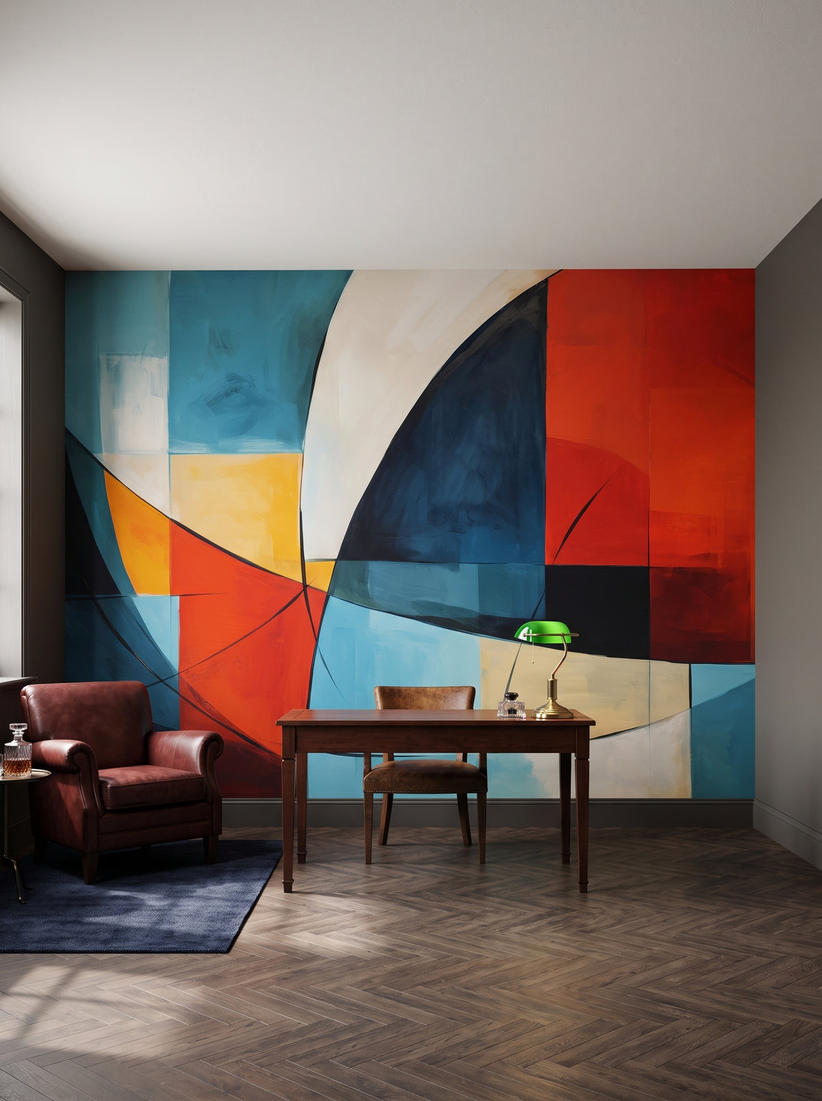 Fototapeta artystyczna o nazwie Colorful Geometry w aranżacji wnętrza: prywatna biblioteka w angielskim klubie.