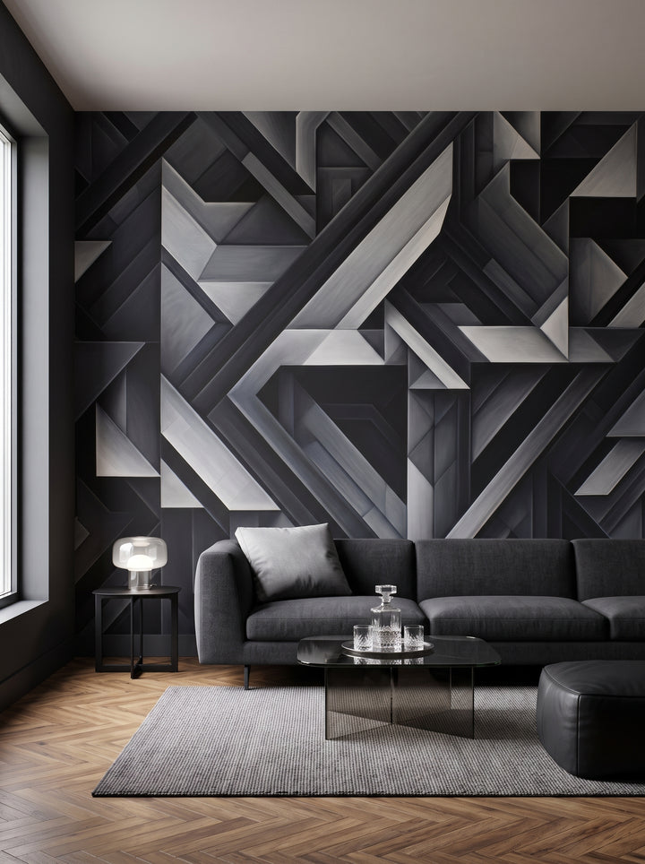 Fototapeta artystyczna o nazwie Monochrome Geometry w aranżacji wnętrza: męski lounge w nowoczesnej kamienicy.