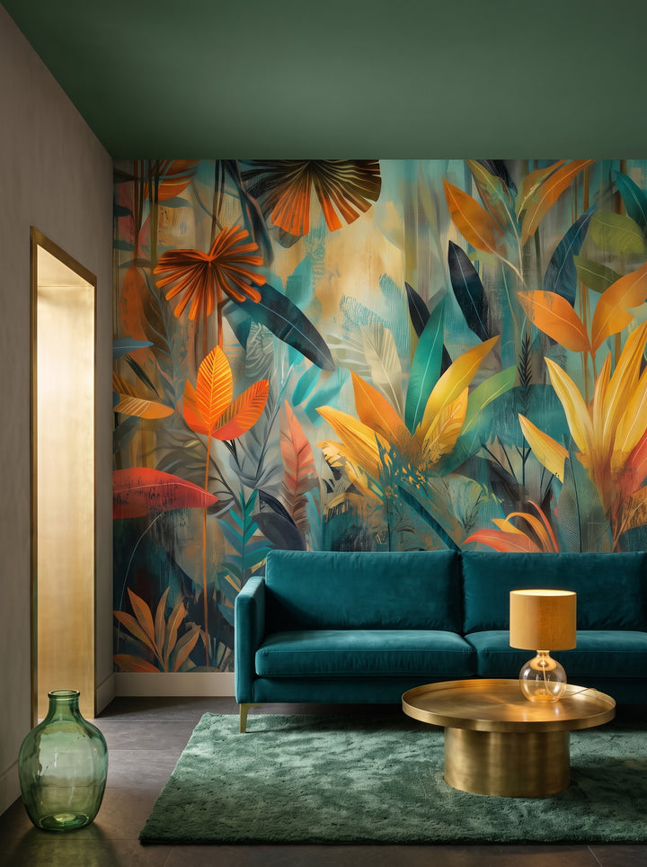 Fototapeta artystyczna o nazwie TROPICAL AURORA w aranżacji wnętrza: lobby w butikowym hotelu designerskim.