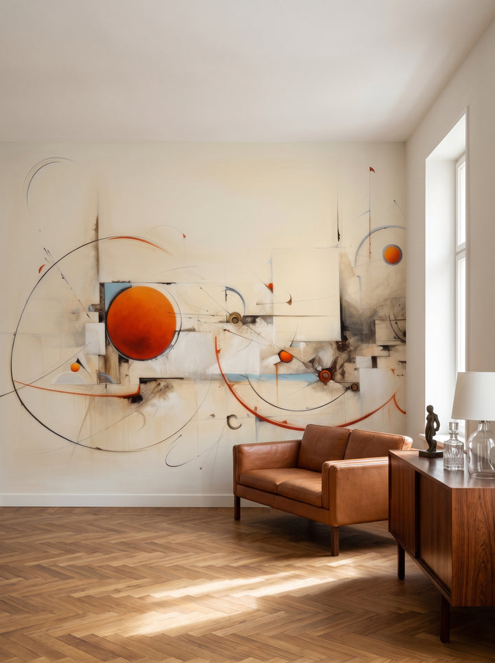 Fototapeta artystyczna o nazwie Mechanical Harmony w aranżacji wnętrza: salon kolekcjonera w stylu mid-century.