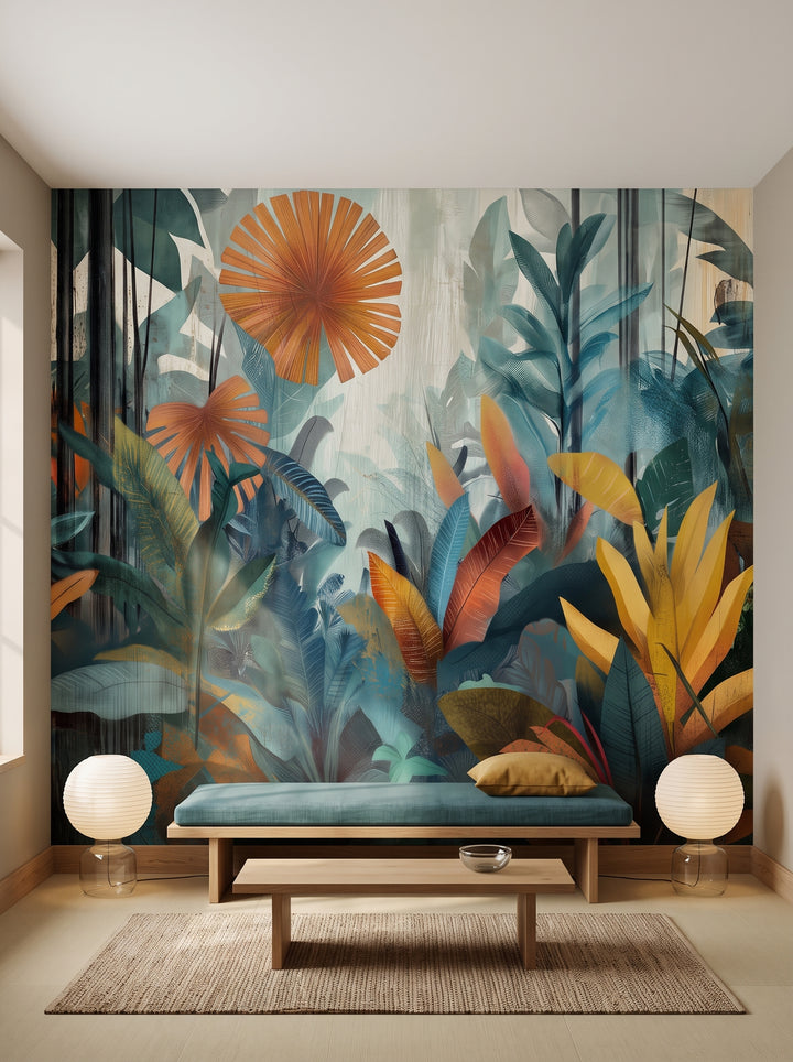 Fototapeta artystyczna o nazwie TROPICAL FUSION w aranżacji wnętrza: salon hotelowy w stylu kioto.