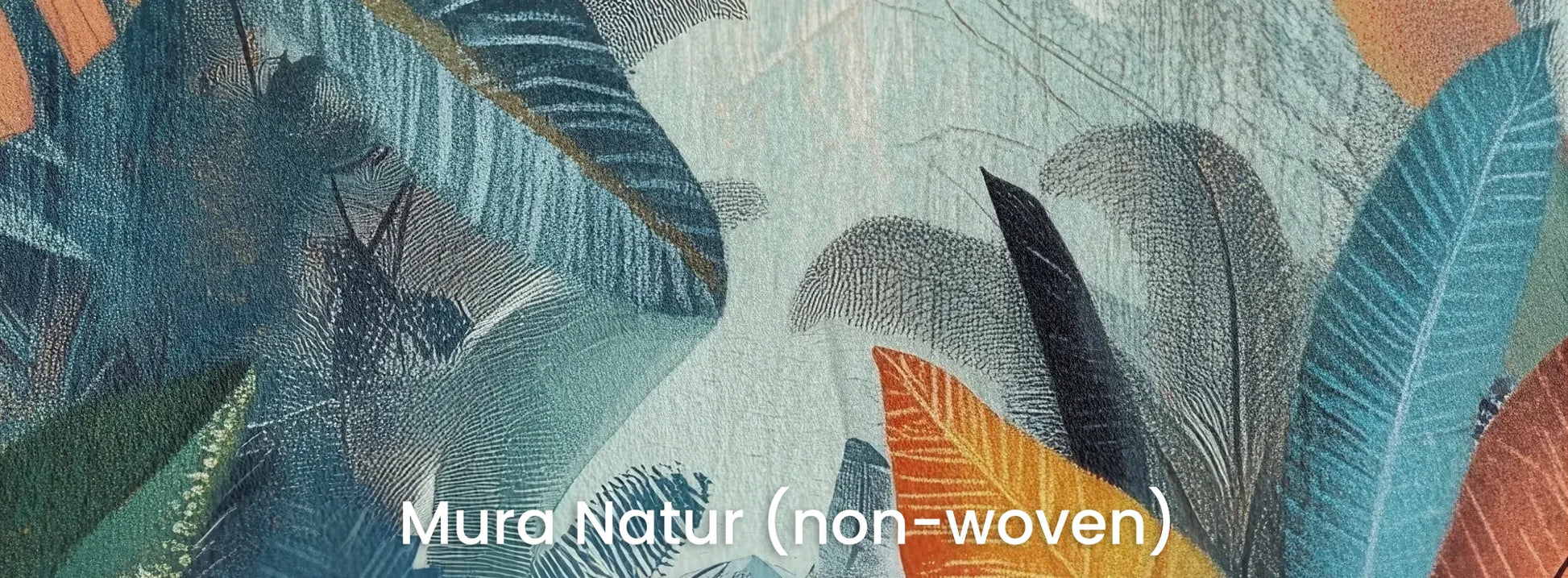 Zbliżenie na fototapetę TROPICAL FUSION - tapeta z egzotyczną kompozycją w ciepłych barwach na naturalnym podłożu ekologicznym.