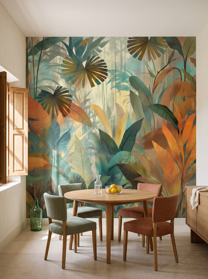 Fototapeta artystyczna o nazwie TROPICAL RHAPSODY w aranżacji wnętrza: jadalnia w śródziemnomorskiej willi.