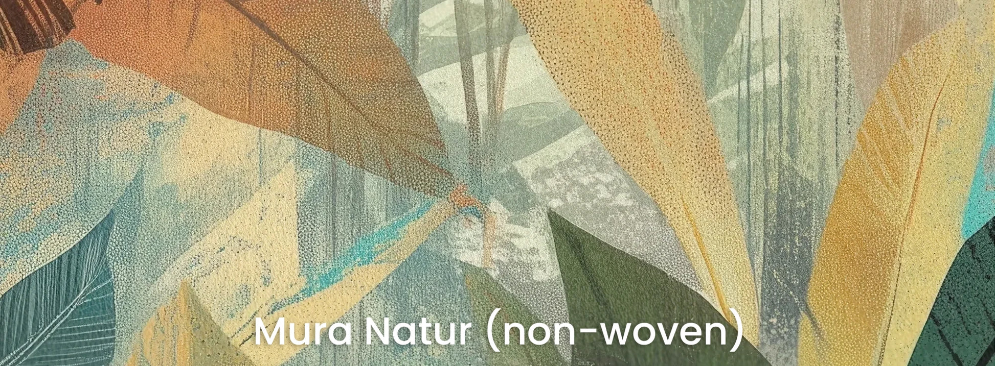 Zbliżenie na fototapetę TROPICAL RHAPSODY - tapeta z tropikalną abstrakcją w ciepłych barwach na naturalnym podłożu ekologicznym.