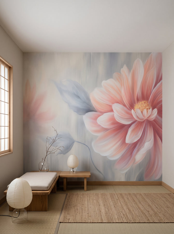 Fototapeta artystyczna o nazwie Pink Blossom Dance w aranżacji wnętrza: hotelowy salon w stylu kioto.