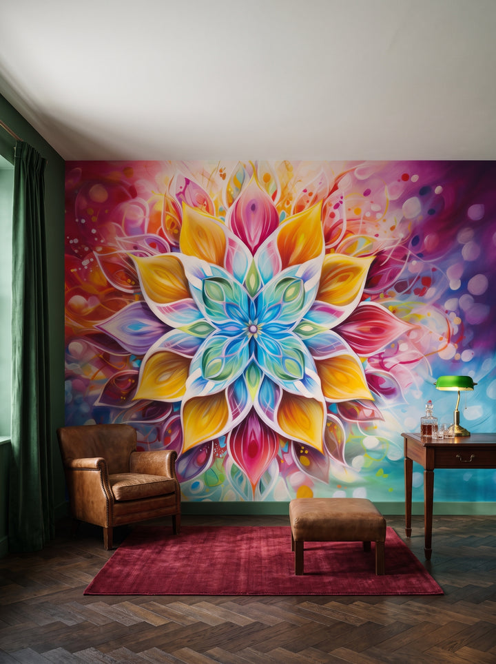 Fototapeta artystyczna o nazwie Celestial Flame w aranżacji wnętrza: prywatna biblioteka w angielskim stylu klubowym.
