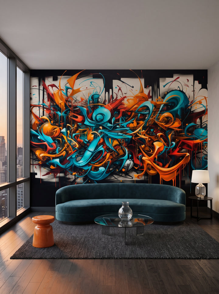 Fototapeta artystyczna o nazwie Abstract Turmoil w aranżacji wnętrza: salon w penthousie na Manhattanie.